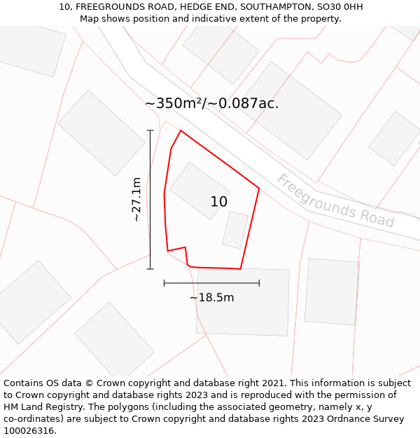 10, FREEGROUNDS ROAD, HEDGE END, SOUTHAMPTON, SO30 0HH: Plot and title map