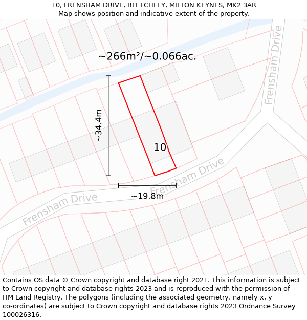 10, FRENSHAM DRIVE, BLETCHLEY, MILTON KEYNES, MK2 3AR: Plot and title map