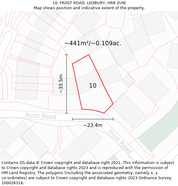 10, FROST ROAD, LEDBURY, HR8 2UW: Plot and title map