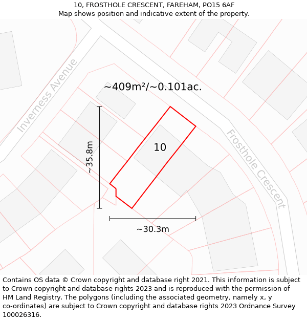 10, FROSTHOLE CRESCENT, FAREHAM, PO15 6AF: Plot and title map