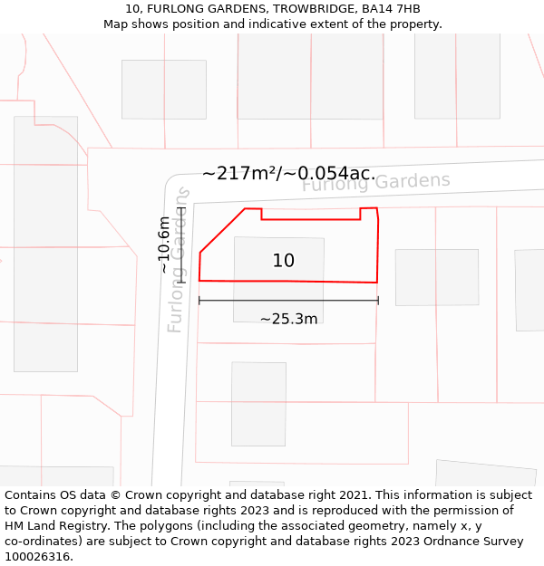 10, FURLONG GARDENS, TROWBRIDGE, BA14 7HB: Plot and title map