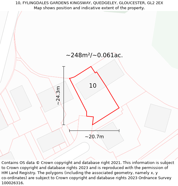 10, FYLINGDALES GARDENS KINGSWAY, QUEDGELEY, GLOUCESTER, GL2 2EX: Plot and title map