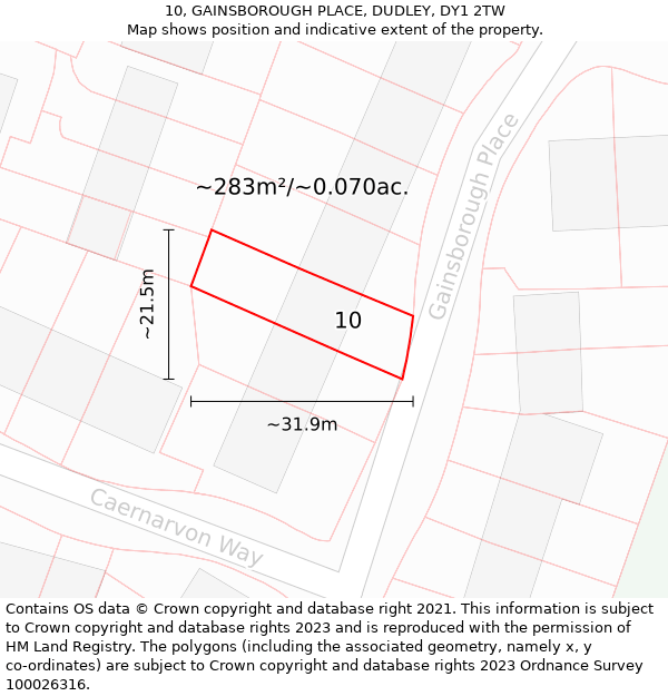 10, GAINSBOROUGH PLACE, DUDLEY, DY1 2TW: Plot and title map