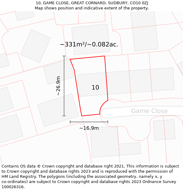 10, GAME CLOSE, GREAT CORNARD, SUDBURY, CO10 0ZJ: Plot and title map