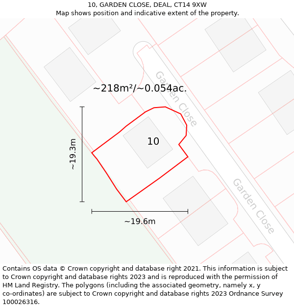 10, GARDEN CLOSE, DEAL, CT14 9XW: Plot and title map