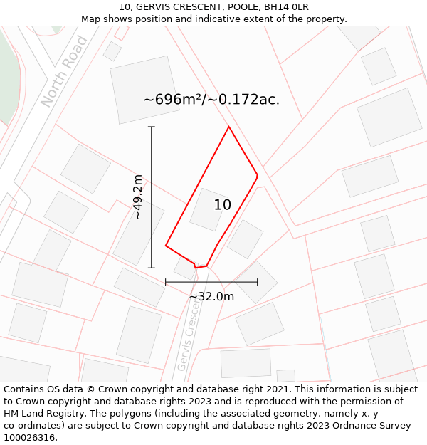 10, GERVIS CRESCENT, POOLE, BH14 0LR: Plot and title map