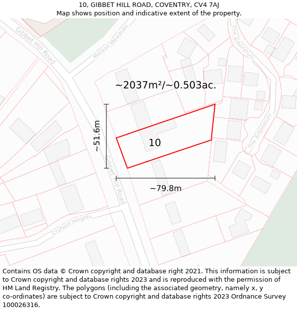 10, GIBBET HILL ROAD, COVENTRY, CV4 7AJ: Plot and title map