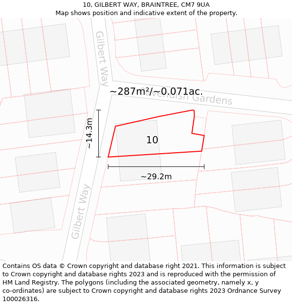 10, GILBERT WAY, BRAINTREE, CM7 9UA: Plot and title map