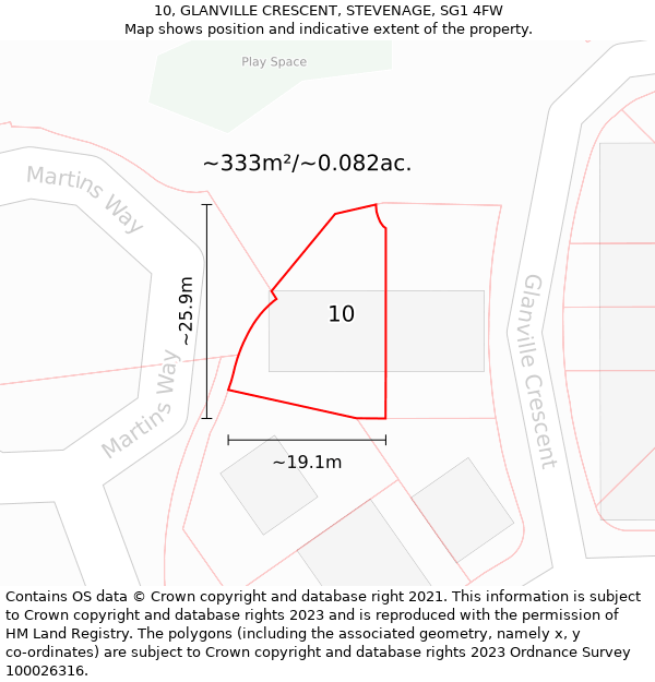 10, GLANVILLE CRESCENT, STEVENAGE, SG1 4FW: Plot and title map