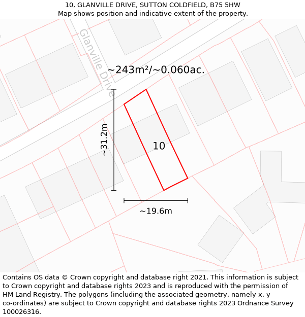 10, GLANVILLE DRIVE, SUTTON COLDFIELD, B75 5HW: Plot and title map