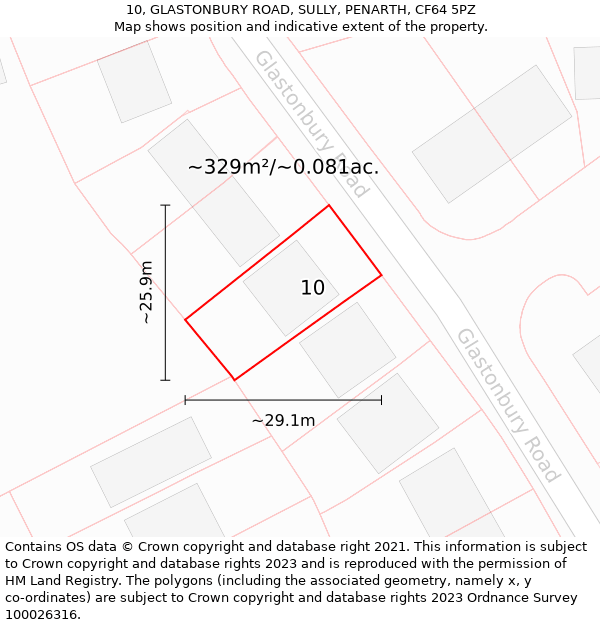 10, GLASTONBURY ROAD, SULLY, PENARTH, CF64 5PZ: Plot and title map