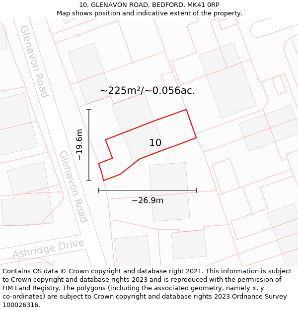 10, GLENAVON ROAD, BEDFORD, MK41 0RP: Plot and title map