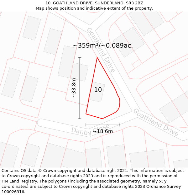 10, GOATHLAND DRIVE, SUNDERLAND, SR3 2BZ: Plot and title map