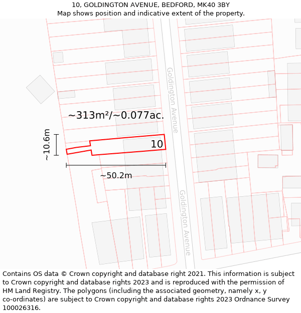 10, GOLDINGTON AVENUE, BEDFORD, MK40 3BY: Plot and title map