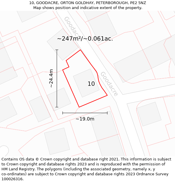 10, GOODACRE, ORTON GOLDHAY, PETERBOROUGH, PE2 5NZ: Plot and title map