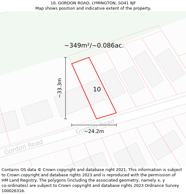 10, GORDON ROAD, LYMINGTON, SO41 9JF: Plot and title map