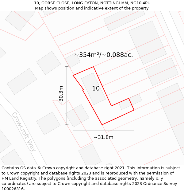 10, GORSE CLOSE, LONG EATON, NOTTINGHAM, NG10 4PU: Plot and title map