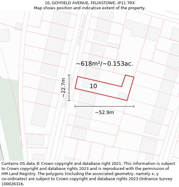 10, GOYFIELD AVENUE, FELIXSTOWE, IP11 7RX: Plot and title map