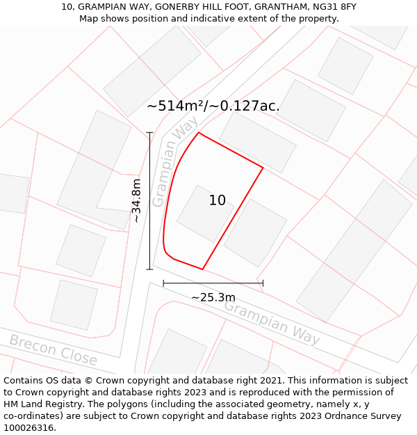 10, GRAMPIAN WAY, GONERBY HILL FOOT, GRANTHAM, NG31 8FY: Plot and title map