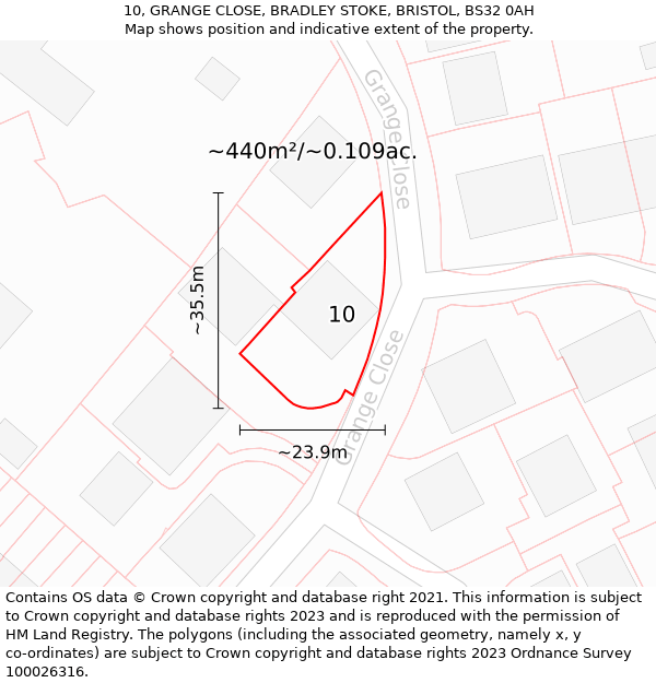 10, GRANGE CLOSE, BRADLEY STOKE, BRISTOL, BS32 0AH: Plot and title map