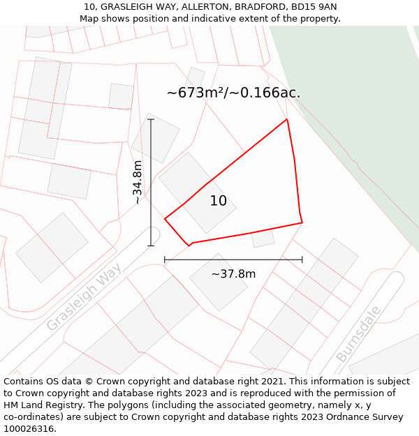 10, GRASLEIGH WAY, ALLERTON, BRADFORD, BD15 9AN: Plot and title map