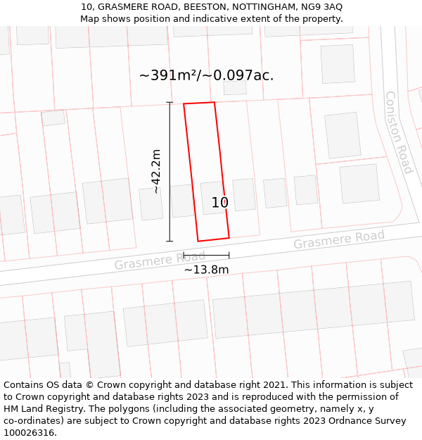 10, GRASMERE ROAD, BEESTON, NOTTINGHAM, NG9 3AQ: Plot and title map