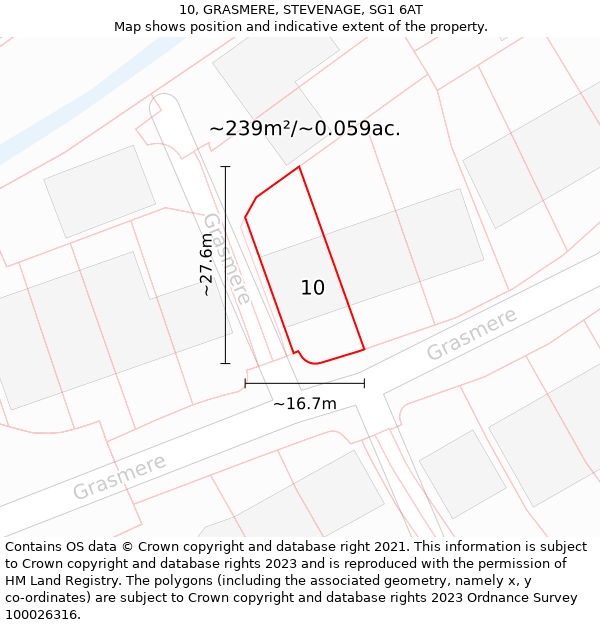 10, GRASMERE, STEVENAGE, SG1 6AT: Plot and title map