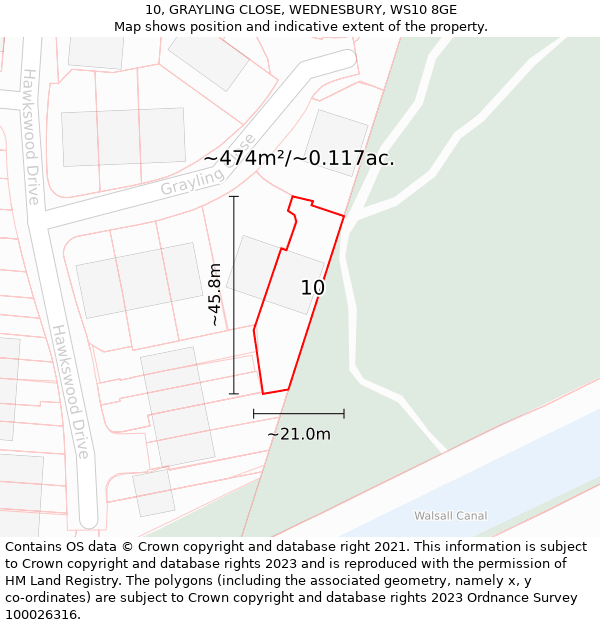 10, GRAYLING CLOSE, WEDNESBURY, WS10 8GE: Plot and title map