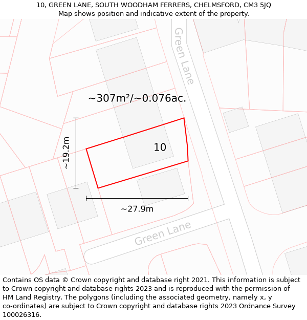 10, GREEN LANE, SOUTH WOODHAM FERRERS, CHELMSFORD, CM3 5JQ: Plot and title map