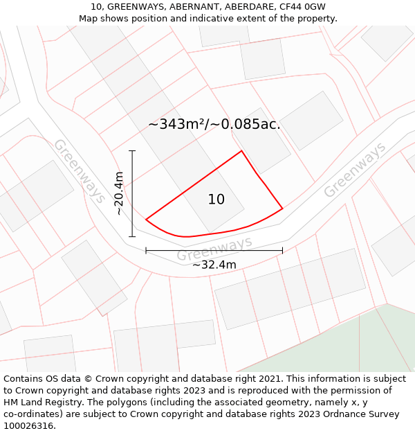 10, GREENWAYS, ABERNANT, ABERDARE, CF44 0GW: Plot and title map