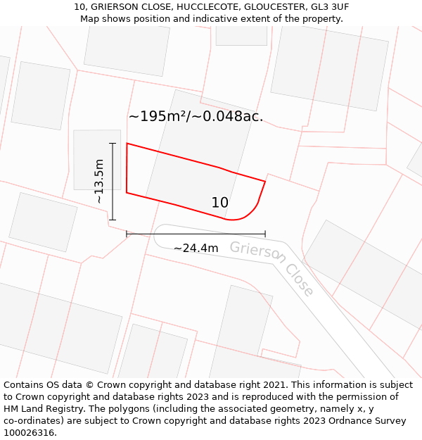 10, GRIERSON CLOSE, HUCCLECOTE, GLOUCESTER, GL3 3UF: Plot and title map