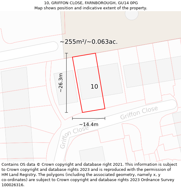 10, GRIFFON CLOSE, FARNBOROUGH, GU14 0PG: Plot and title map