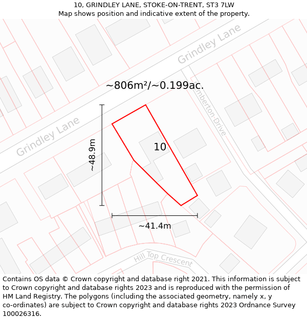 10, GRINDLEY LANE, STOKE-ON-TRENT, ST3 7LW: Plot and title map