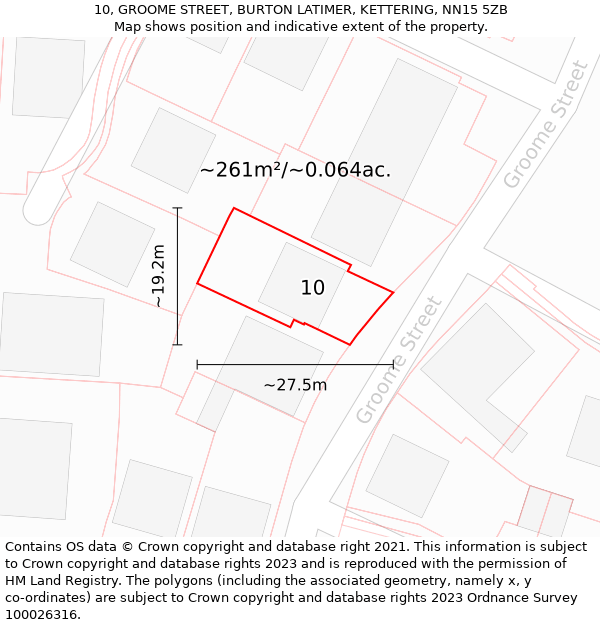 10, GROOME STREET, BURTON LATIMER, KETTERING, NN15 5ZB: Plot and title map