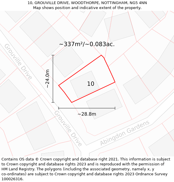 10, GROUVILLE DRIVE, WOODTHORPE, NOTTINGHAM, NG5 4NN: Plot and title map