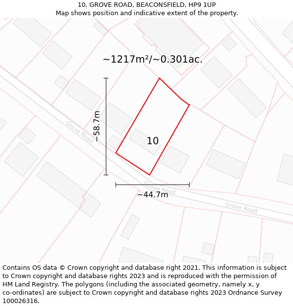 10, GROVE ROAD, BEACONSFIELD, HP9 1UP: Plot and title map