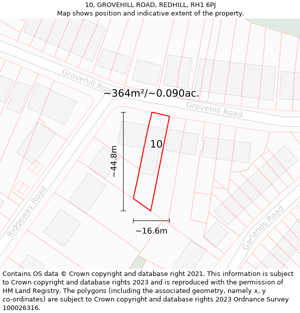 10, GROVEHILL ROAD, REDHILL, RH1 6PJ: Plot and title map