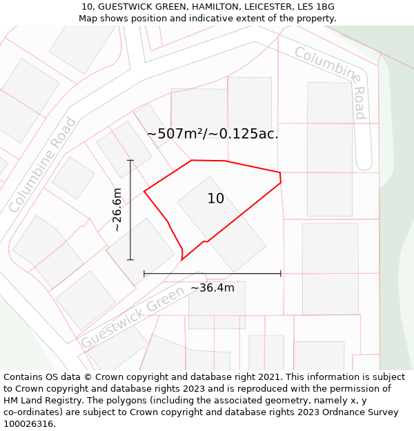 10, GUESTWICK GREEN, HAMILTON, LEICESTER, LE5 1BG: Plot and title map