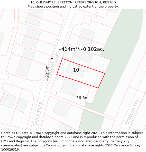 10, GULLYMORE, BRETTON, PETERBOROUGH, PE3 8LD: Plot and title map