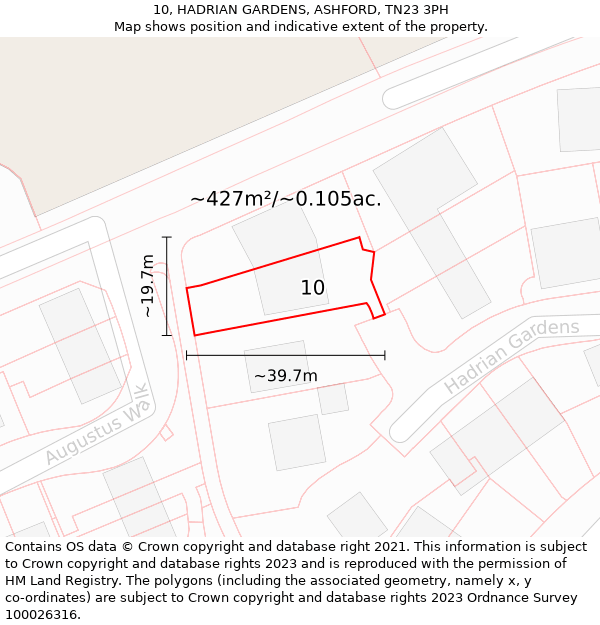 10, HADRIAN GARDENS, ASHFORD, TN23 3PH: Plot and title map