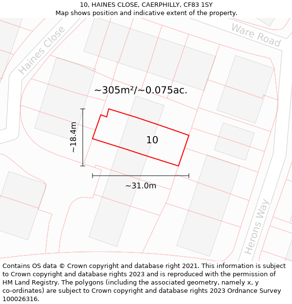 10, HAINES CLOSE, CAERPHILLY, CF83 1SY: Plot and title map