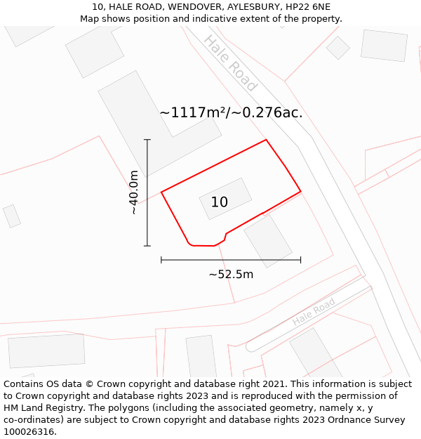 10, HALE ROAD, WENDOVER, AYLESBURY, HP22 6NE: Plot and title map