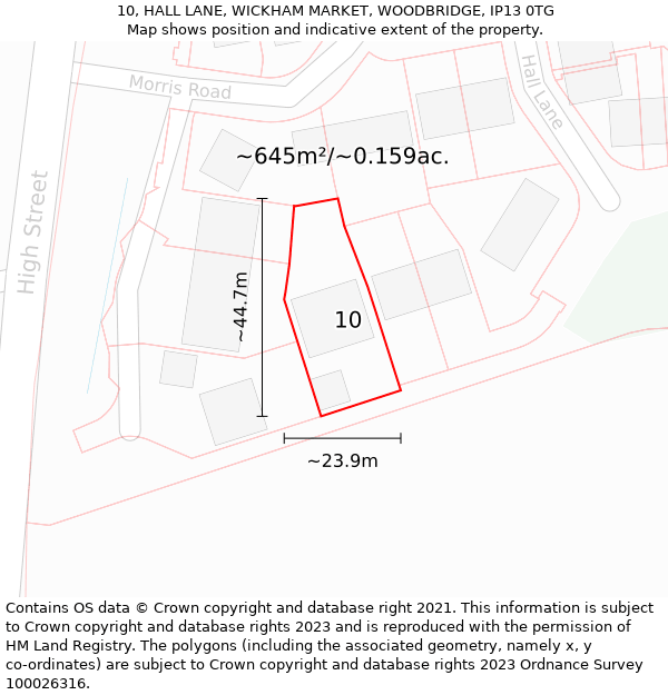 10, HALL LANE, WICKHAM MARKET, WOODBRIDGE, IP13 0TG: Plot and title map