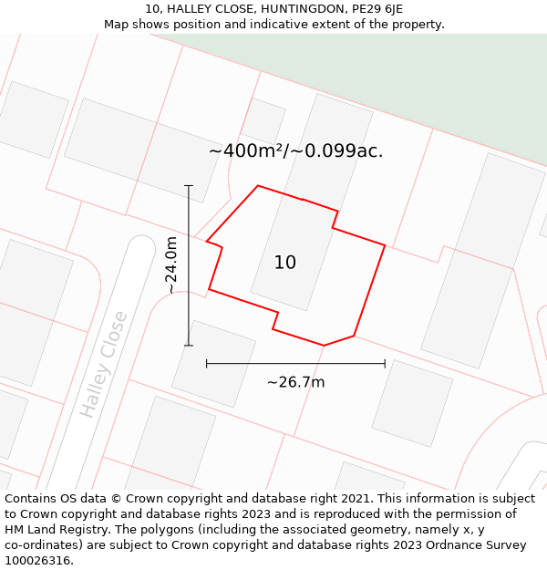 10, HALLEY CLOSE, HUNTINGDON, PE29 6JE: Plot and title map