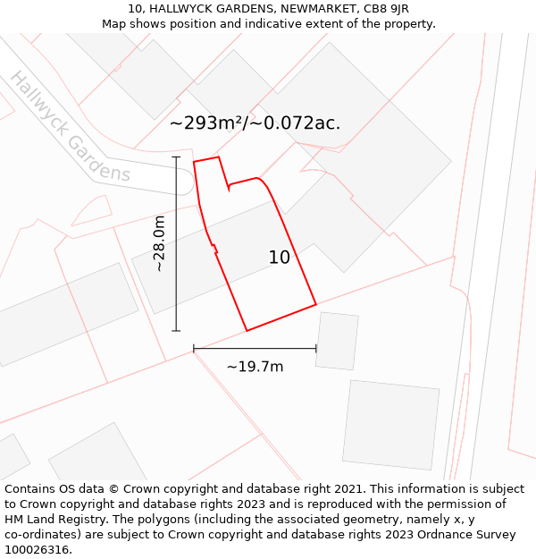 10, HALLWYCK GARDENS, NEWMARKET, CB8 9JR: Plot and title map