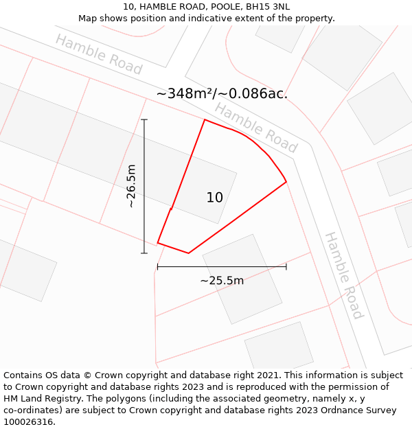 10, HAMBLE ROAD, POOLE, BH15 3NL: Plot and title map