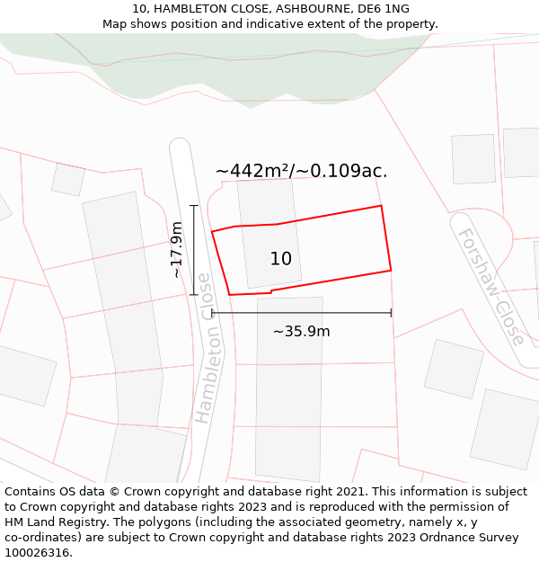 10, HAMBLETON CLOSE, ASHBOURNE, DE6 1NG: Plot and title map
