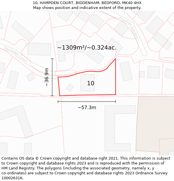 10, HAMPDEN COURT, BIDDENHAM, BEDFORD, MK40 4HX: Plot and title map