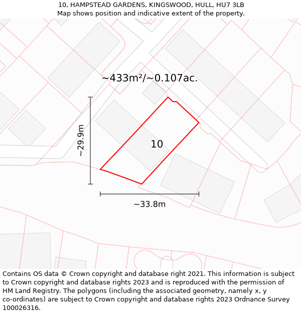 10, HAMPSTEAD GARDENS, KINGSWOOD, HULL, HU7 3LB: Plot and title map
