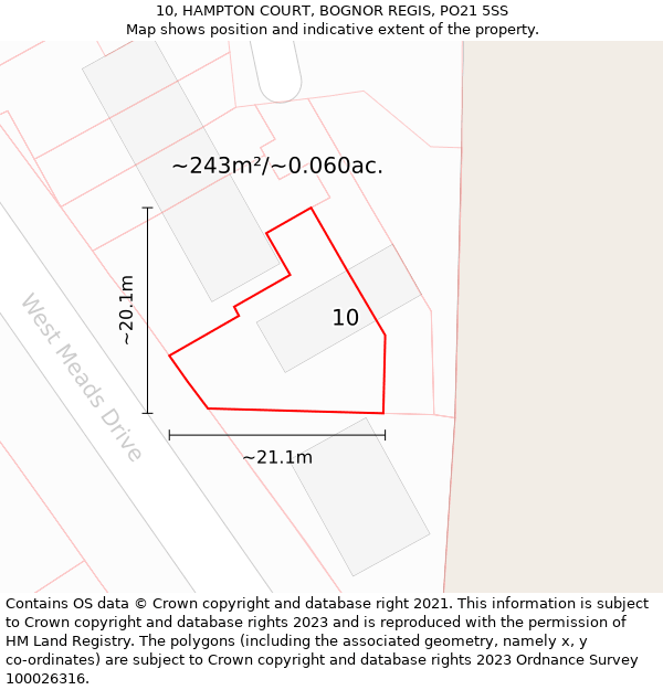 10, HAMPTON COURT, BOGNOR REGIS, PO21 5SS: Plot and title map